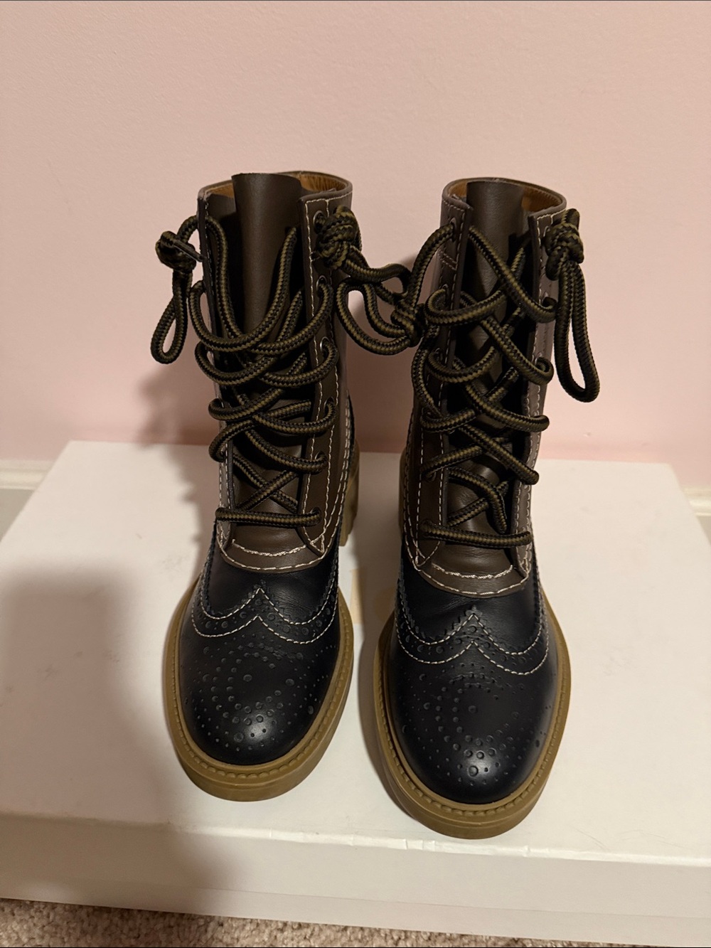 Chloe Two-Tone Black and Brown Combat Boots